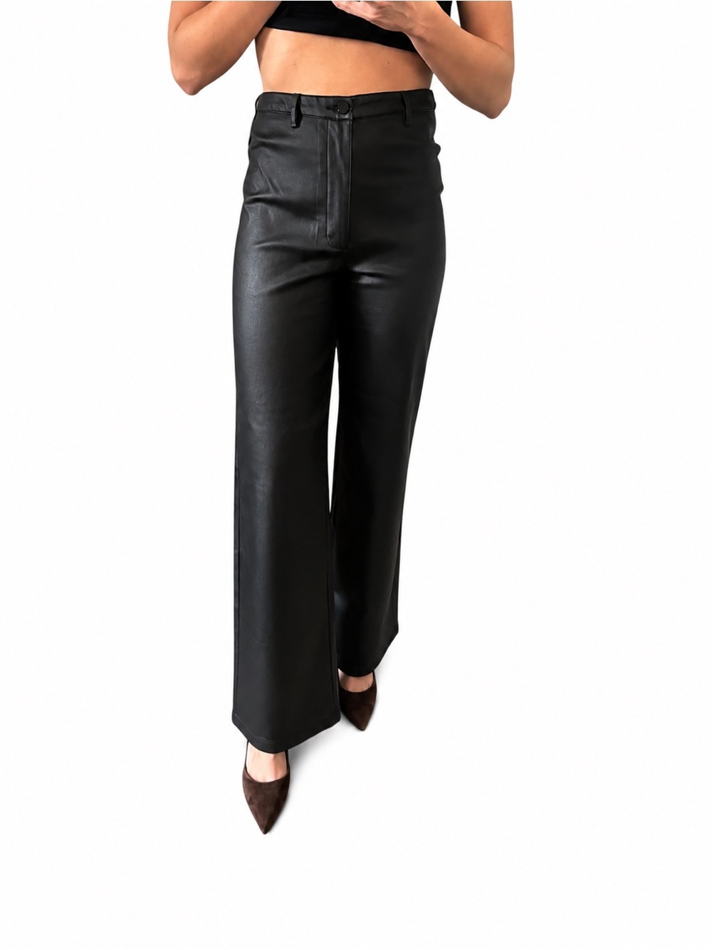 Sadie & Sage High-Waist Black Wide-Leg Faux Leather Pants